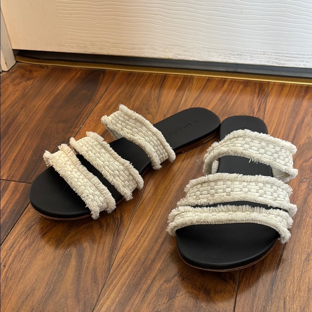 Rothy’s Cream Strappy Slide Sandals